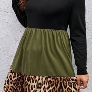 SHEIN Black and Olive Leopard Print Dress